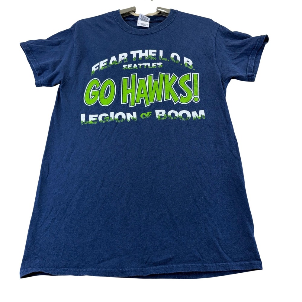 Gildan T-Shirt Mens S Navy Seattle Go Hawks Legion of Boom Fear The LOB Graphic